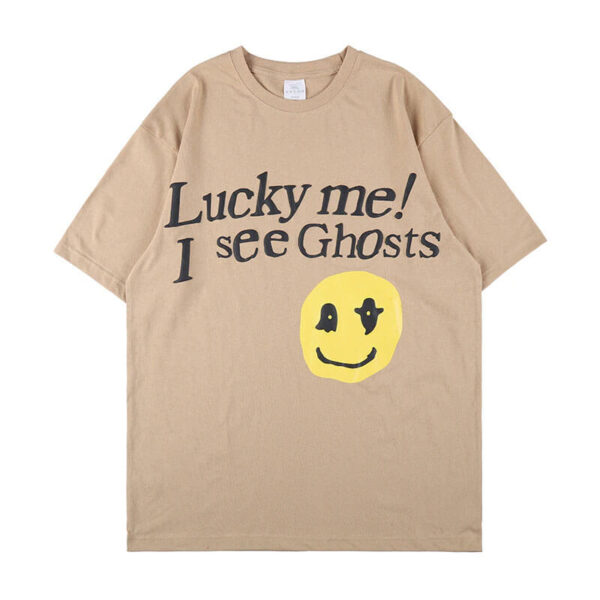 Kanye West Lucky Me I See Ghosts Smiley Letter T-Shirt